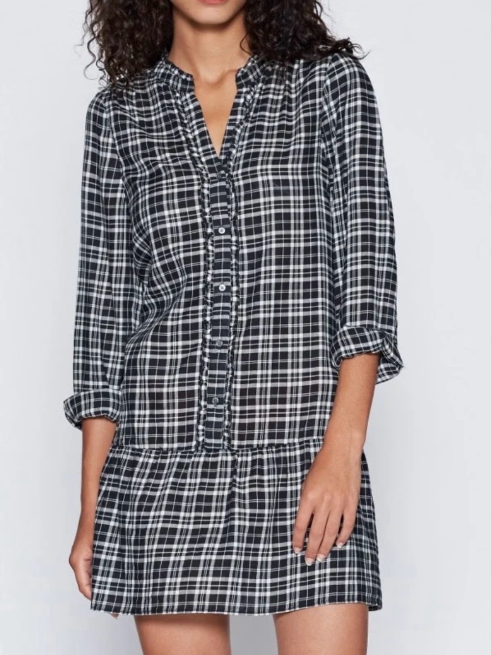Joie Kaisa Caviar Plaid Drop Waist Shirt Dress Long Sleeve Small NWOT